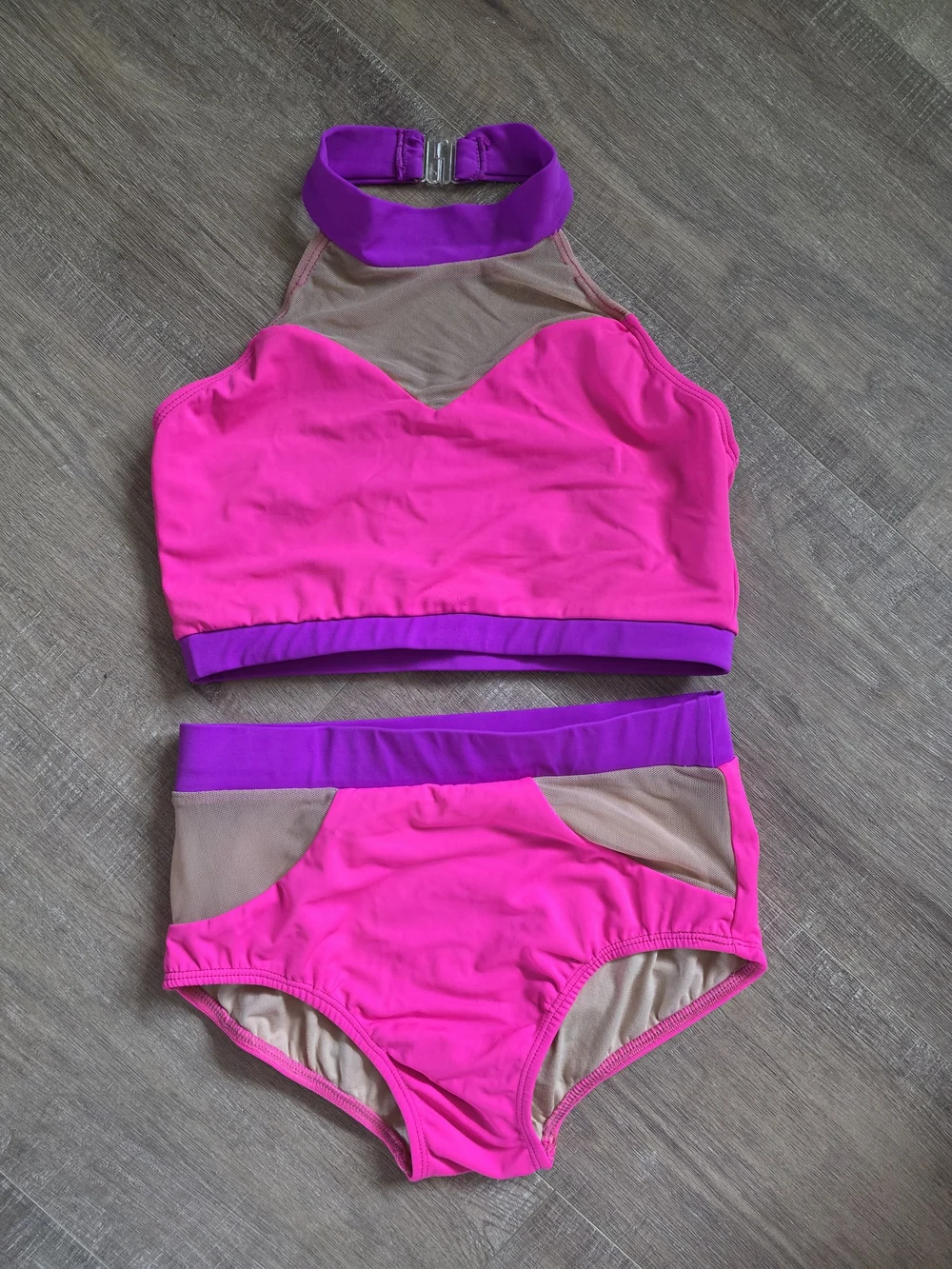 Girls' Bright Pink & Purple High Neck Two-Piece Activewear Dancer Set